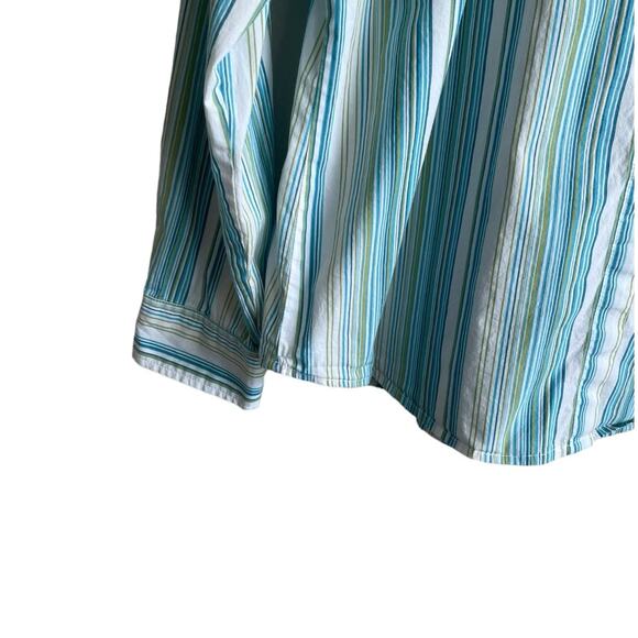 Chicos Women Cotton Top XL Green Blue Striped Button Up‎ Basics Workwear Preppy - Picture 4 of 8